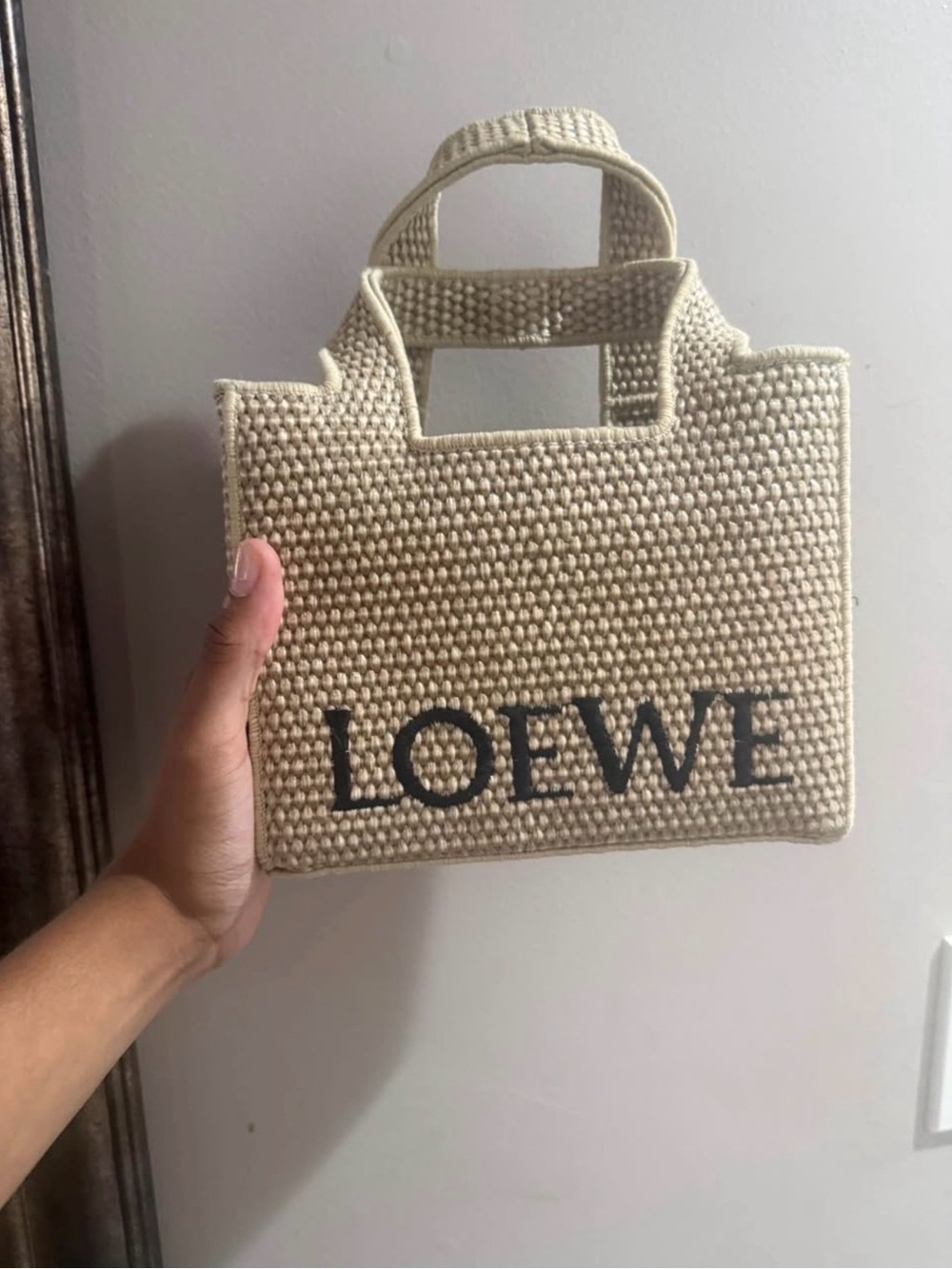 Loewe Beige Woven Mini Tote Bag